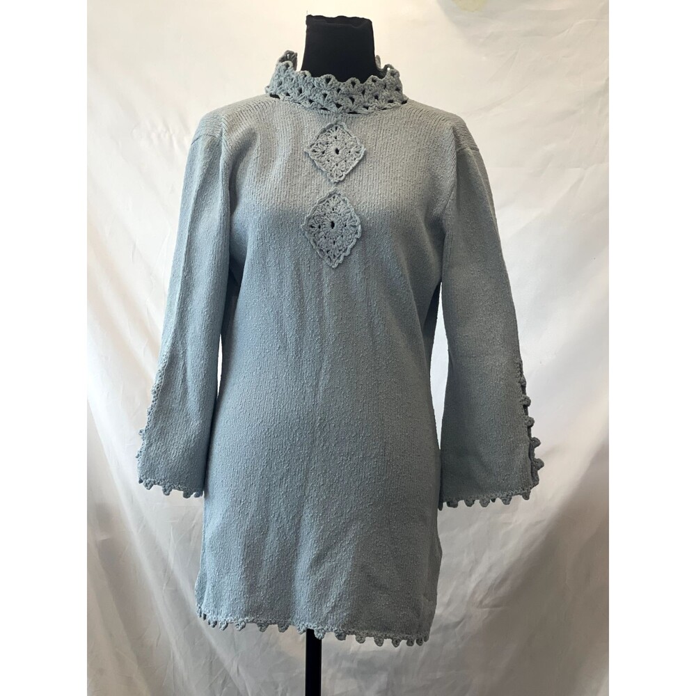 Vintage 60's Miss Jo Ann Knit Mini Dress Mod Twiggy baby blue GoGo Bell Sleeve